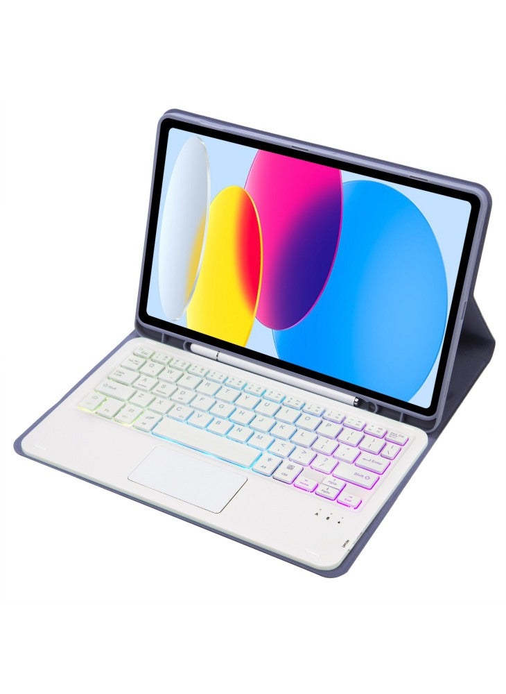 A10B-AS for iPad (2025)/10.9 (2022) Leather+TPU Tablet Foldable Stand Cover with Touchpad Bluetooth-Compatible Keyboard - Purple - Image 2